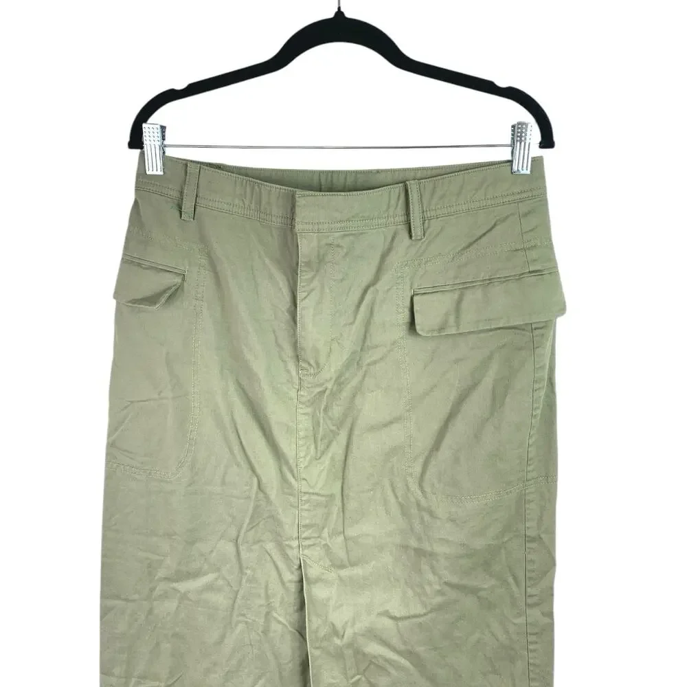 GAP Olive Green High Waisted Front Slit Midi Utility Straight Pencil Skirt Sz 30